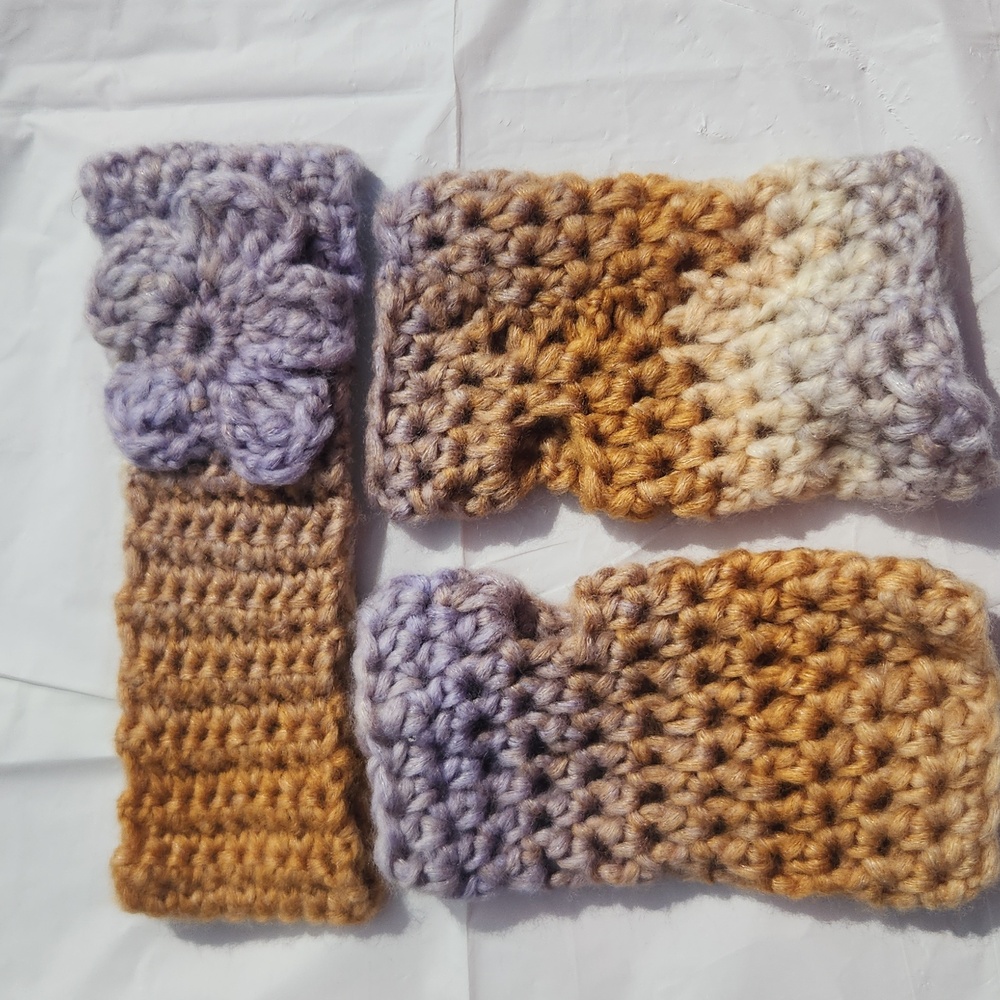 Handmade Crochet Chunky Headband Ear Warmer and Fingerless Gloves Mitts Set